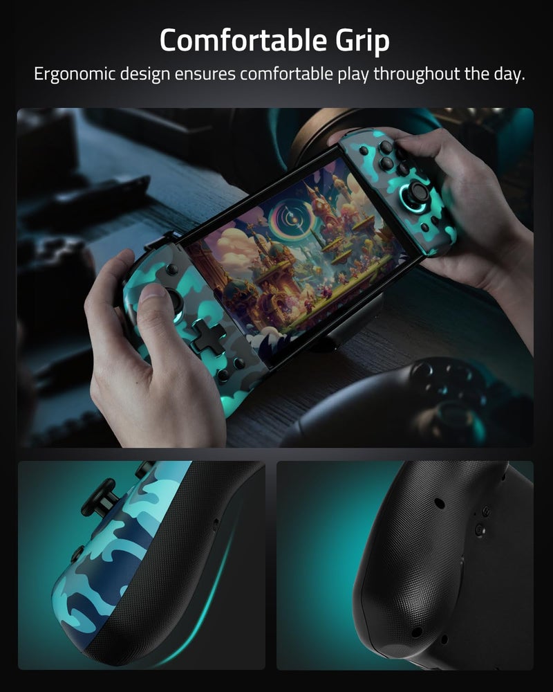FUNLAB Switch Handheld Controller for Nintendo Switch Joycon Replacement, Camo Blue Switch Joypad Controller, Ergonomic One Piece Controles Customizable with Adjustable Color, Turbo, Mapping - Image 4